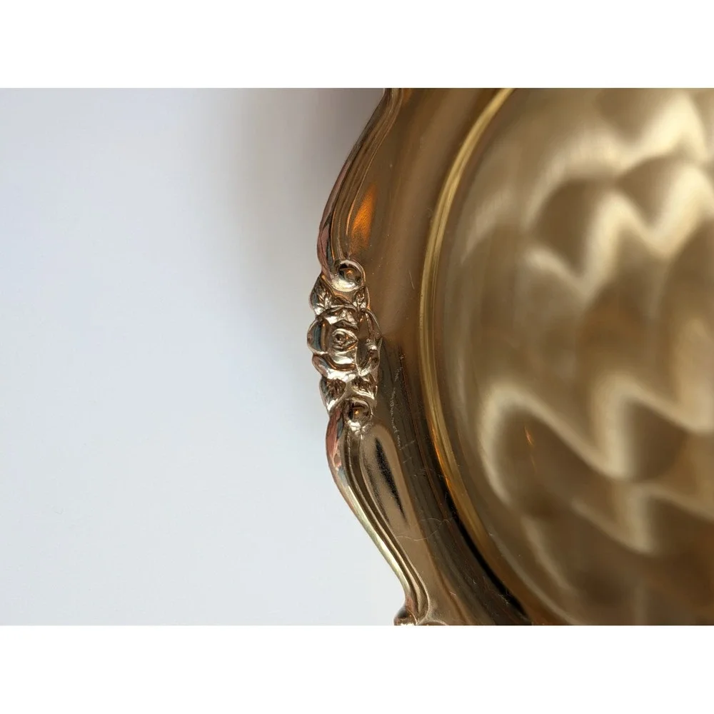 Good‎ Art Contempo Brass Footed Bowl Rose Floral Border Made in Japan VTG